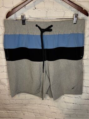 Men's Nautica Swim Shorts with Blue & Black Stripes NWT